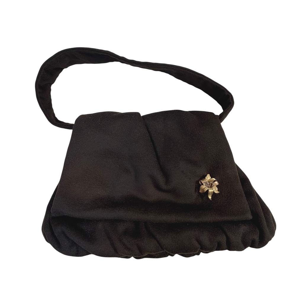 Bag by Josef Wool Handbag – OS Brown Floral Brooch Vintage 1950s